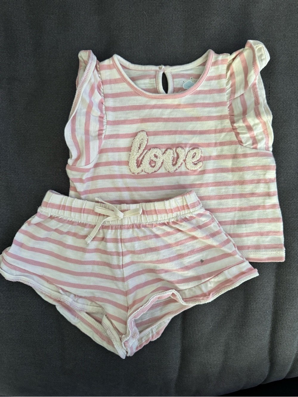 cloud island Pink and White Striped 'Love' Tank and Shorts Set